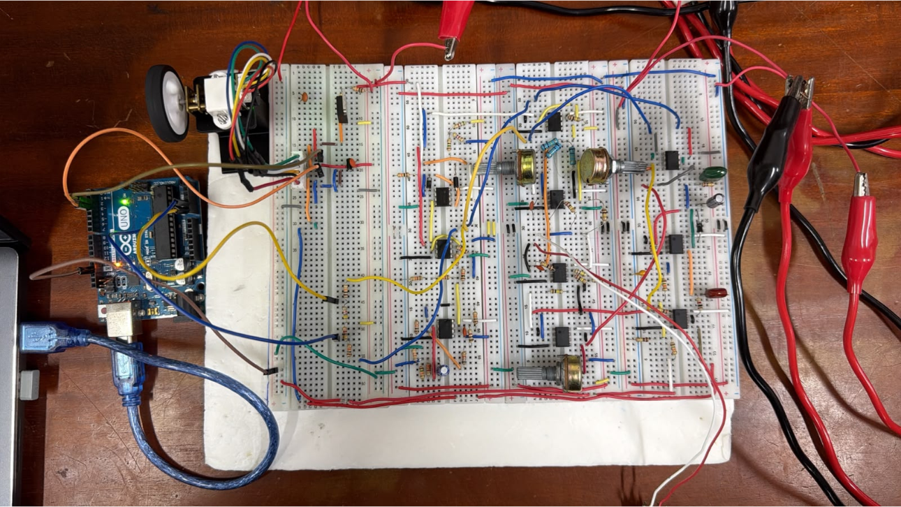 The breadboard circuit — top-down view