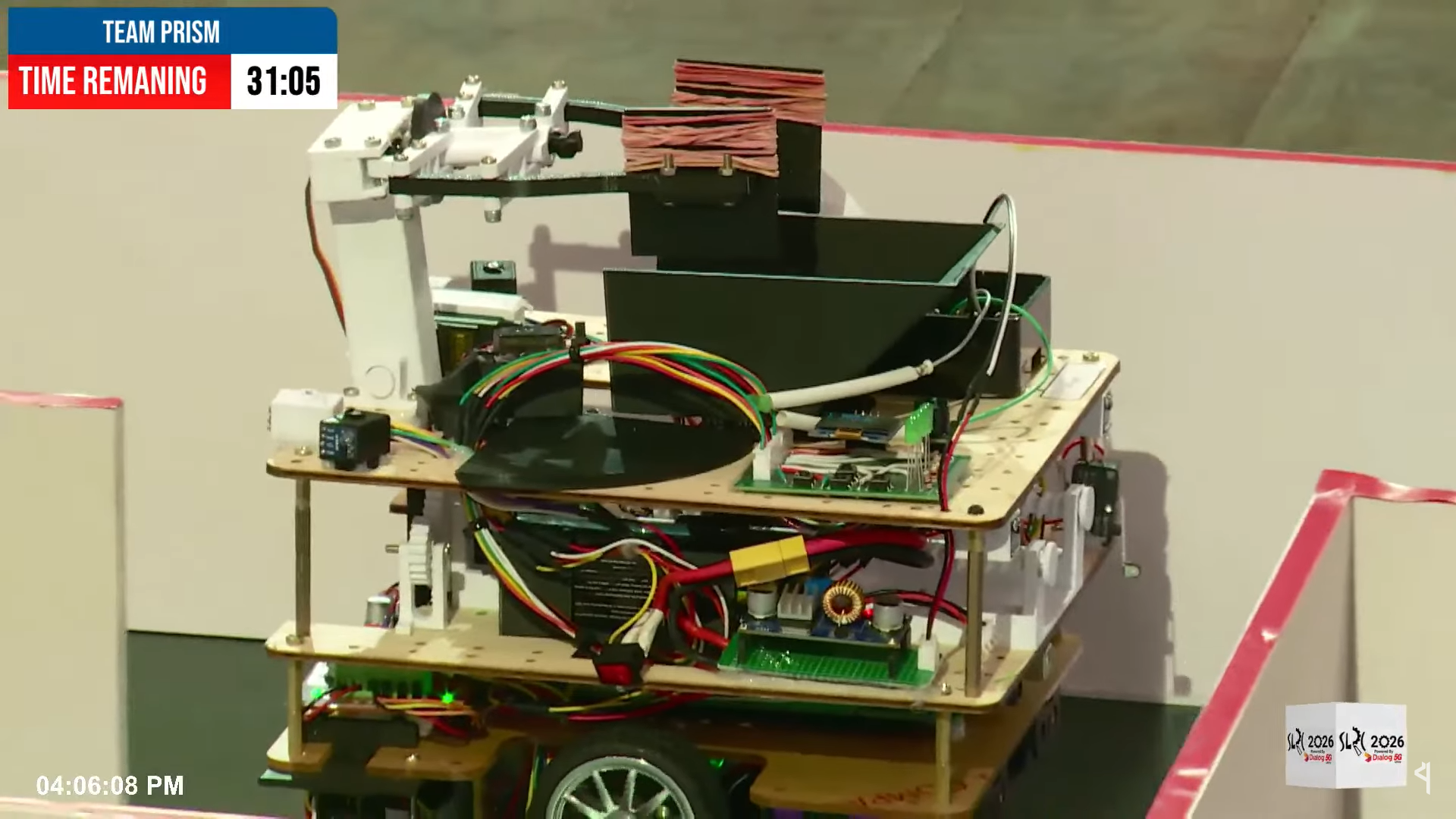The completed physical robot — arm and onboard electronics