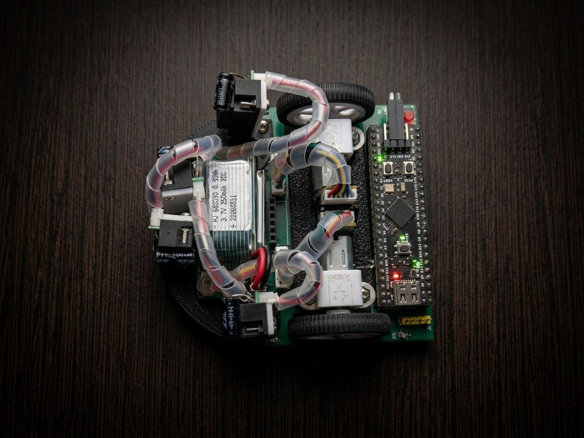 Top-down view — battery, control board and wiring