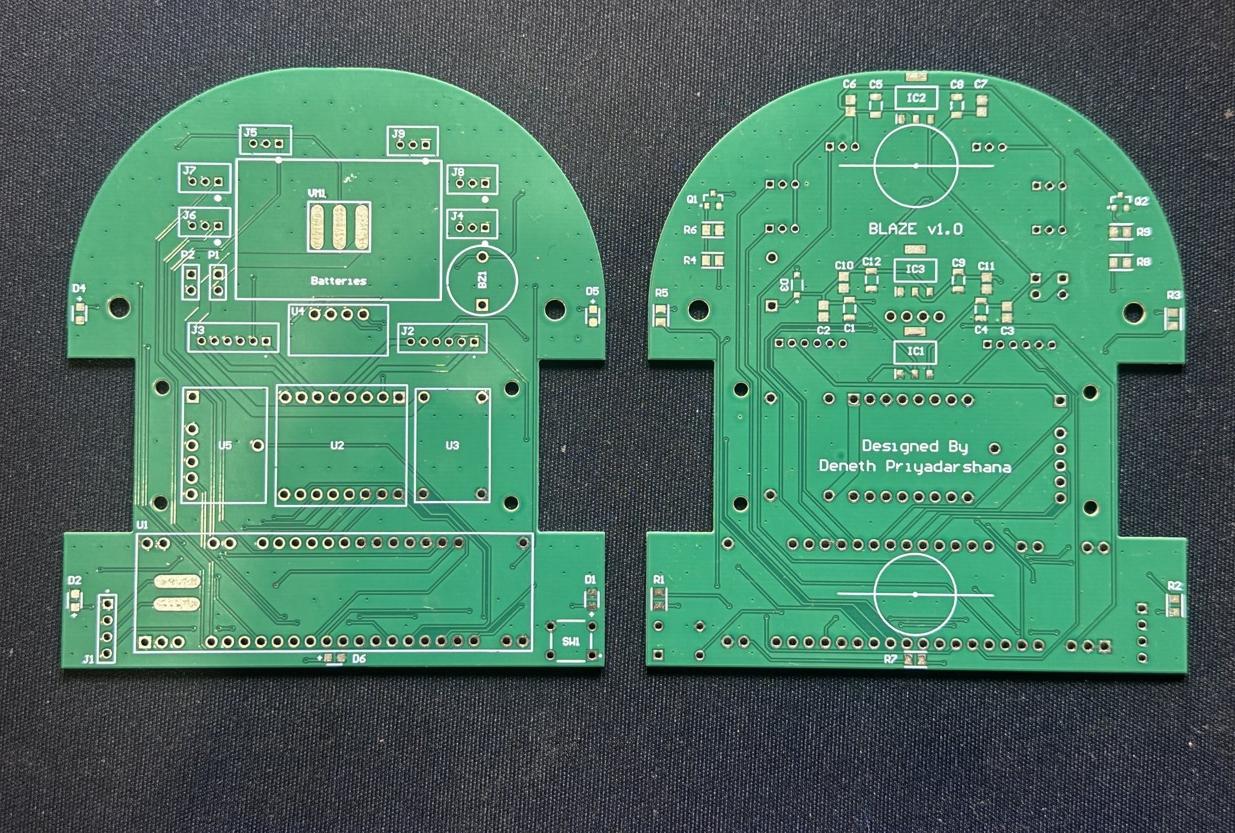 The custom control PCB — front and back
