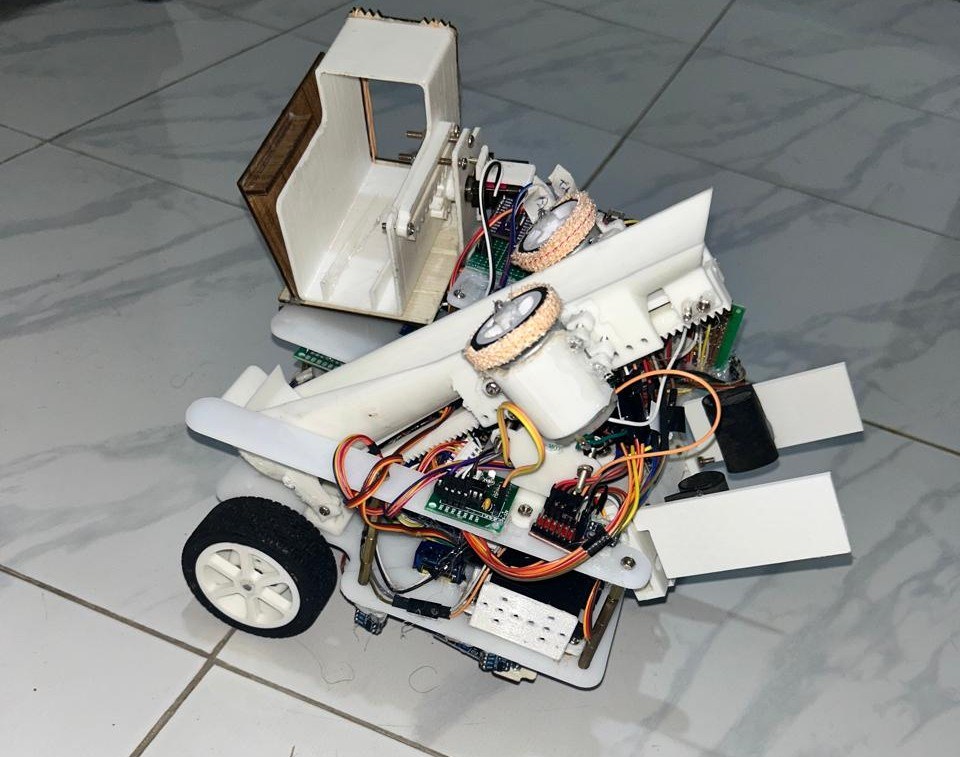 Angled view of the completed robot chassis