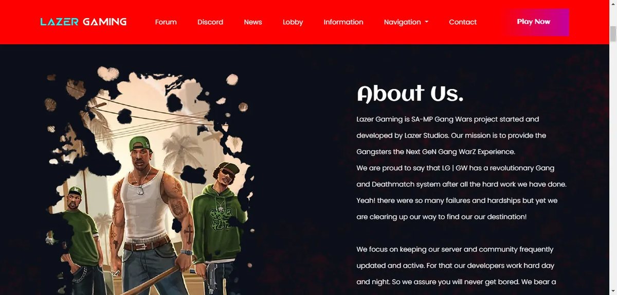 The site's About Us section describing the Gang Wars project
