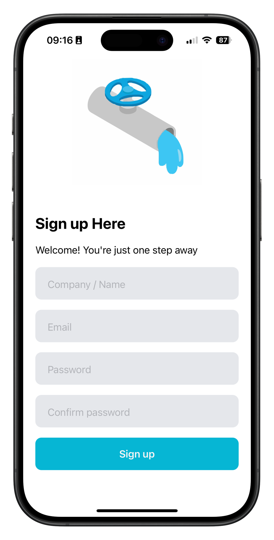 The mobile app — sign up