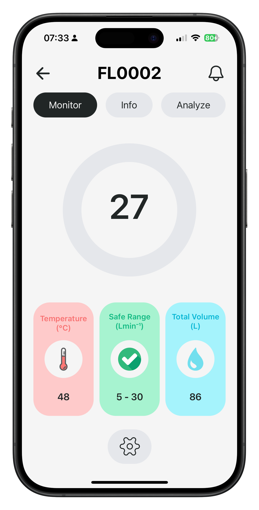 The mobile app — live monitoring view